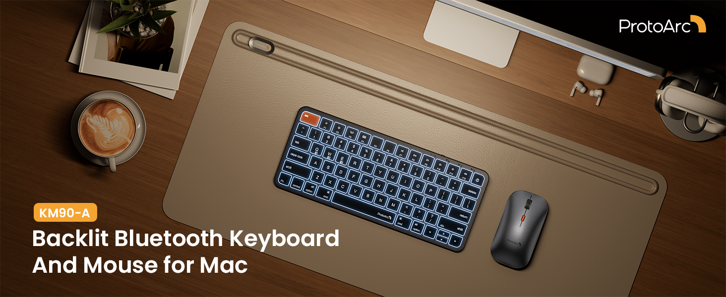 ProtoArc Bluetooth-toetsenbord en muis met achtergrondverlichting voor Mac, KM100-A Multi-Device Wireless Keyboard en Muis voor MacBook Pro/Air, iPhone, iPad, wit ProtoArc Bluetooth-toetsenbord en muis met achtergrondverlichting voor Mac, KM100-A Multi-Device Wireless Keyboard en Muis voor MacBook Pro/Air, iPhone, iPad, wit