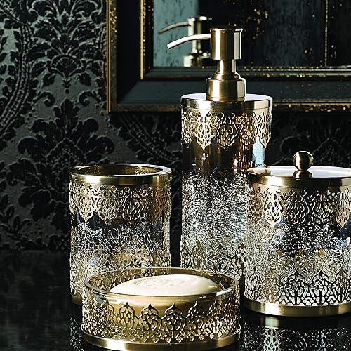 Miniatura 3 de Irene - Jabonera marroquí de vidrio agrietado y metal, dorado, 4.25x4.25 pulgadas