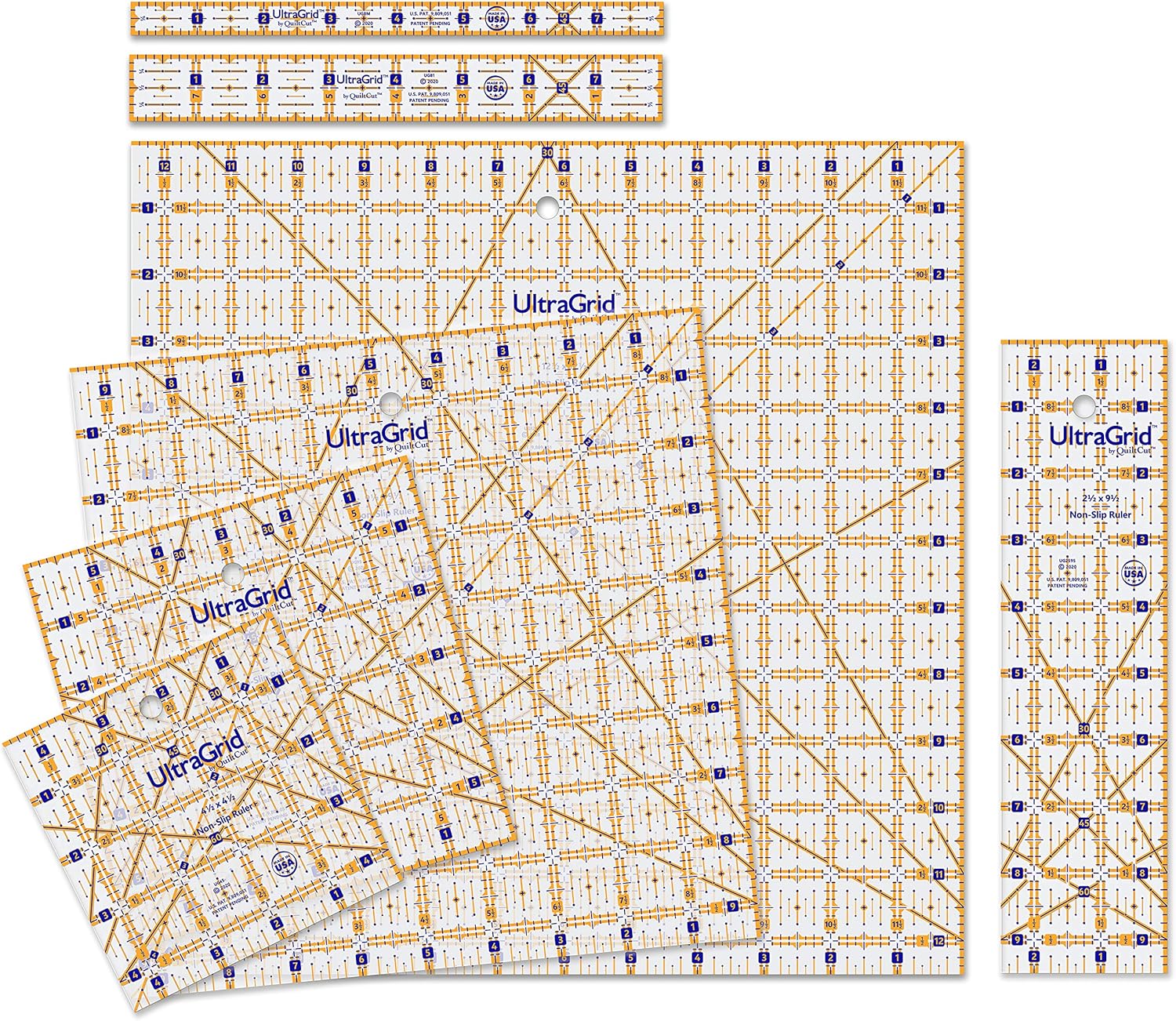 QuiltCut UltraGrid USA Made Non-Slip Quilting Rulers – 7 Piece Starter Set