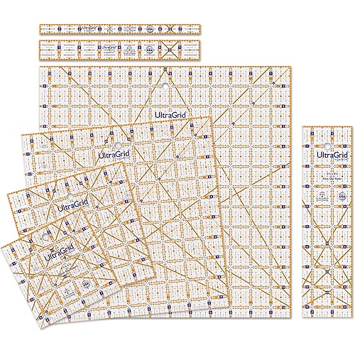 QuiltCut UltraGrid USA Made Non-Slip Quilting Ruler – 7 Piece Starter Set