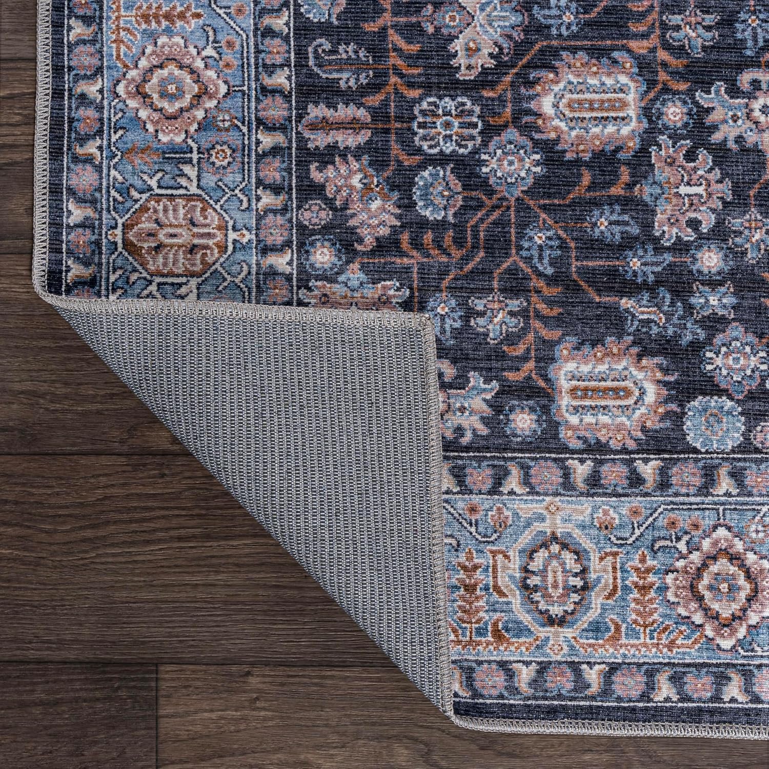 JONATHAN Y Machine Washable Black/Blue Indoor Area Rug 5X8 ft, Kemer for Living Room, Bedroom, Kitchen, Office, Easy-Cleaning, High Traffic, Pet-Friendly, Non-Shedding (WSH104D-5)