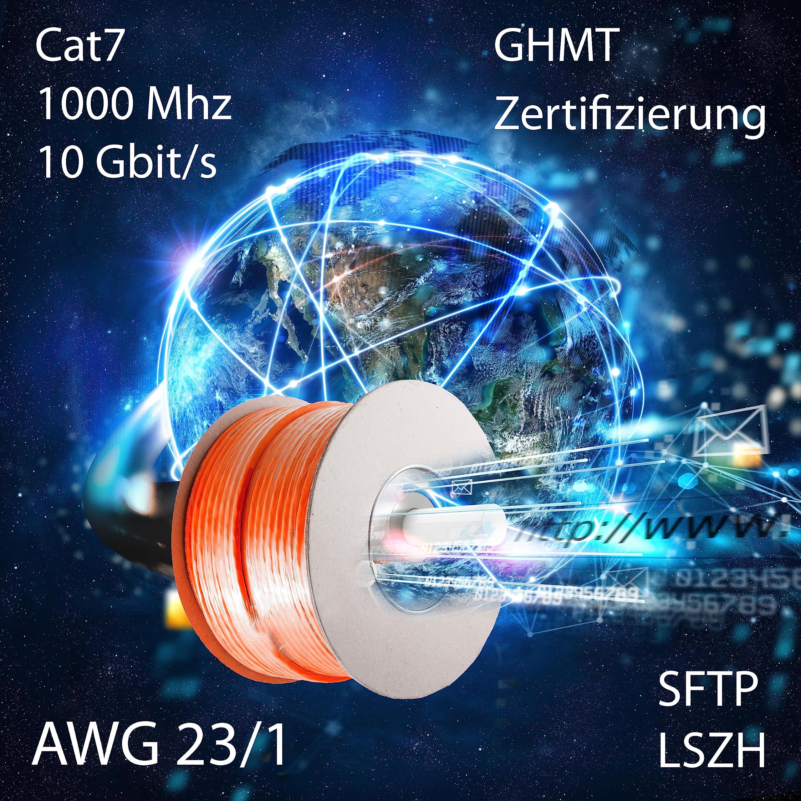 Freiwerk CAT 7 installatiekabel, netwerkkabel, CAT.7 LAN, halogeenvrij, CAT7 -kabel, netwerkbekabeling, datakabel, Gigabit Ethernet, 25 m