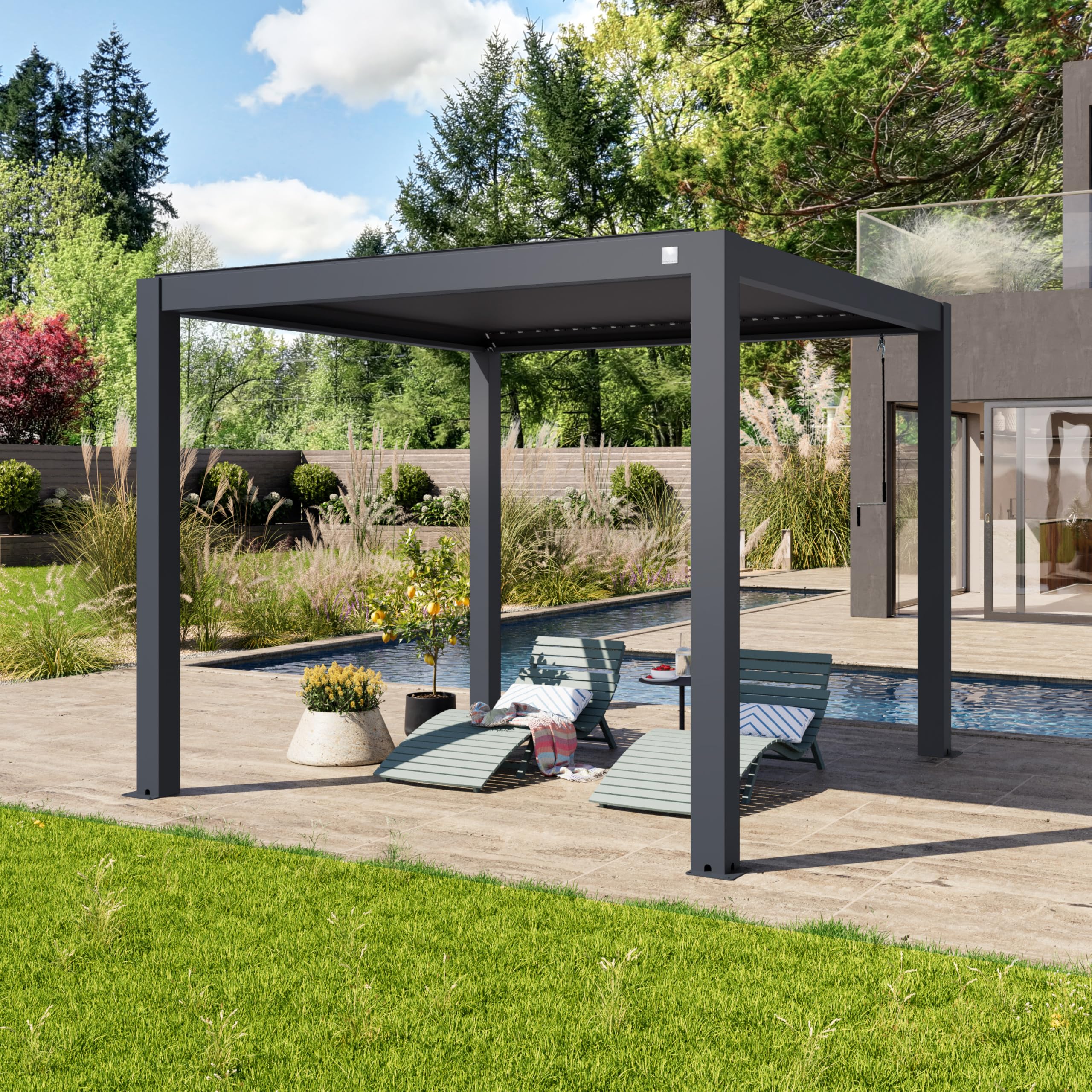 PRIMEYARD Pergola 3x3 m poteaux en Aluminium avec Lames orientables en Aluminium pavillon Anthracite