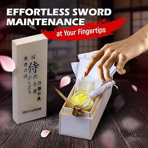 Miniatura 3 de Kit de limpieza de katana de primera calidad, juego de limpieza Katana con aceite de espada Choji, bola Uchiko y tela, mantenimiento integral de