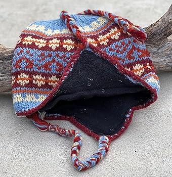 KayJayStyles Nepal Hand Knit Ear Flaps Beanie Skull Ski 100% Wool