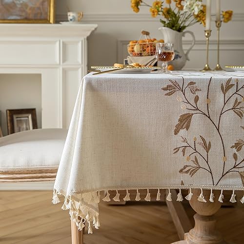 Miniatura 4 de Oubonun Mantel para mesa de comedor, mantel de cocina rústica, mantel de cocina de granja, tela de lino de algodón, manteles rectangulares pequeños