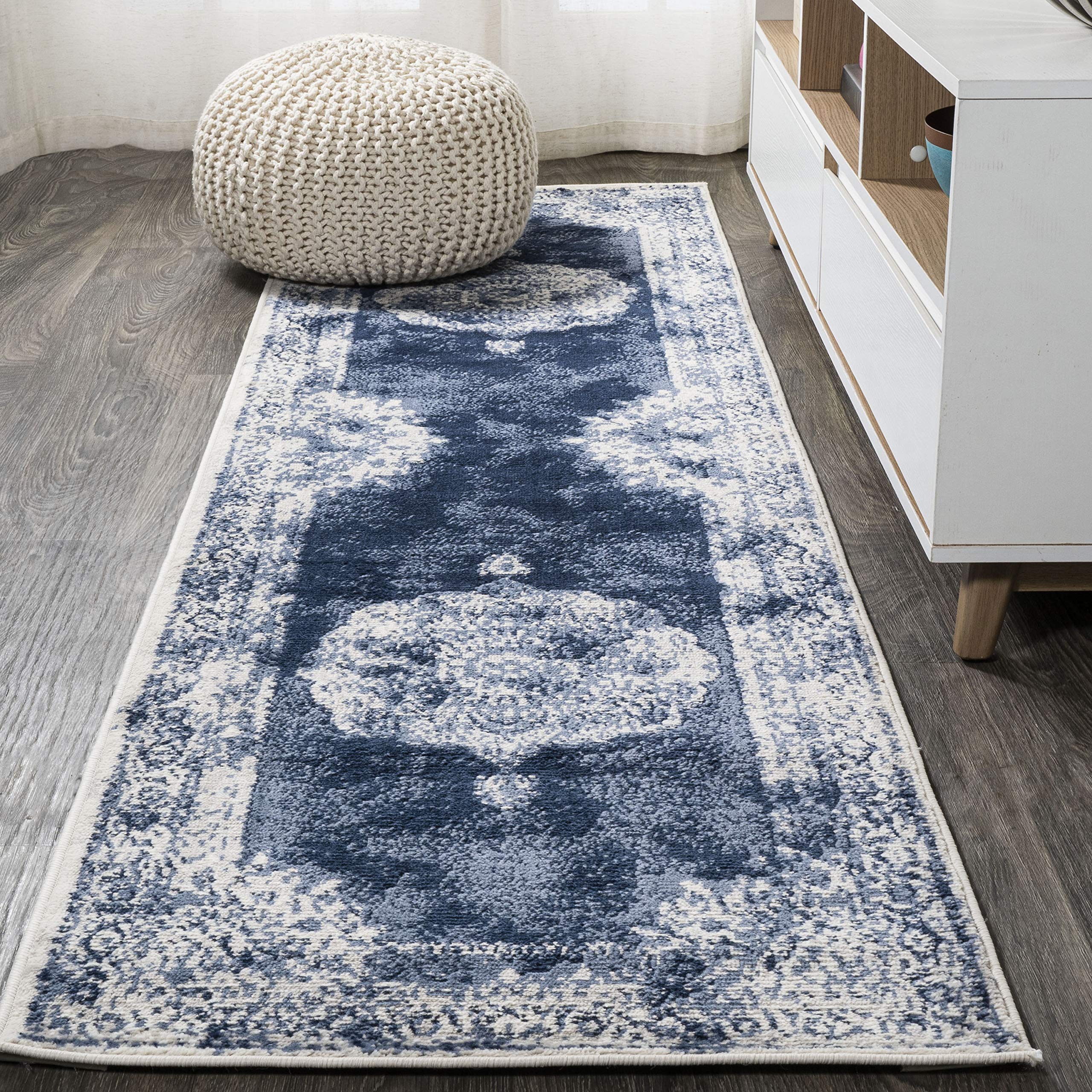JONATHAN Y Rosalia Cottage Medallion Navy/Ivory 2 ft. x 10 ft. Runner Rug Vintage, Bohemian, Transitional, Traditional EasyCleaning,HighTraffic,LivingRoom,Backyard, Non Shedding (MDP403D-210)