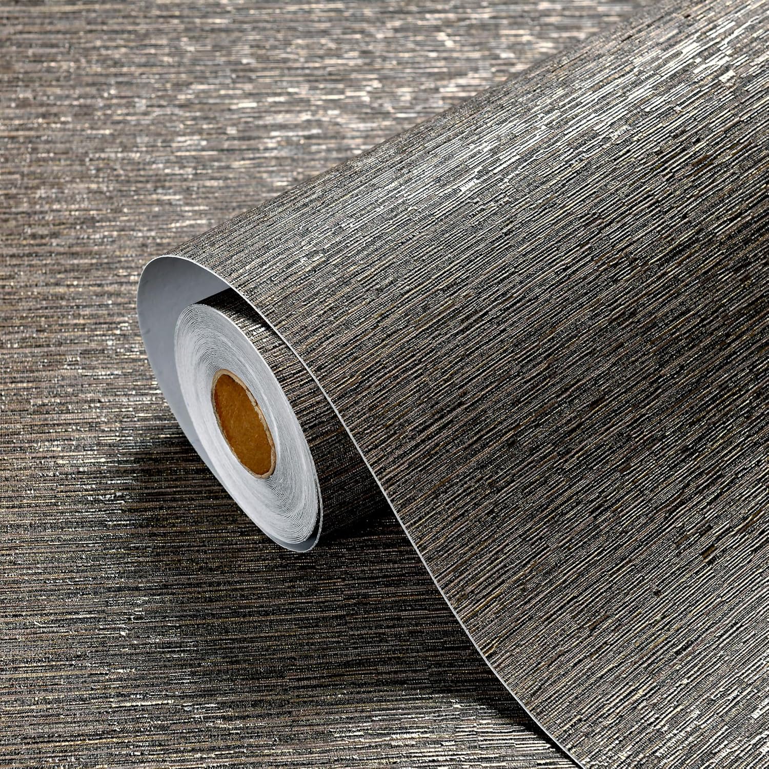 Haimin Grasscloth Wallpaper Peel and Stick 20.9in X 393in Fabric Contact Paper Wall Paper Textured Wallpaper Horizontal Stripes Look Self-Adhesive Thick Vinyl Embossed (Dark Brown)