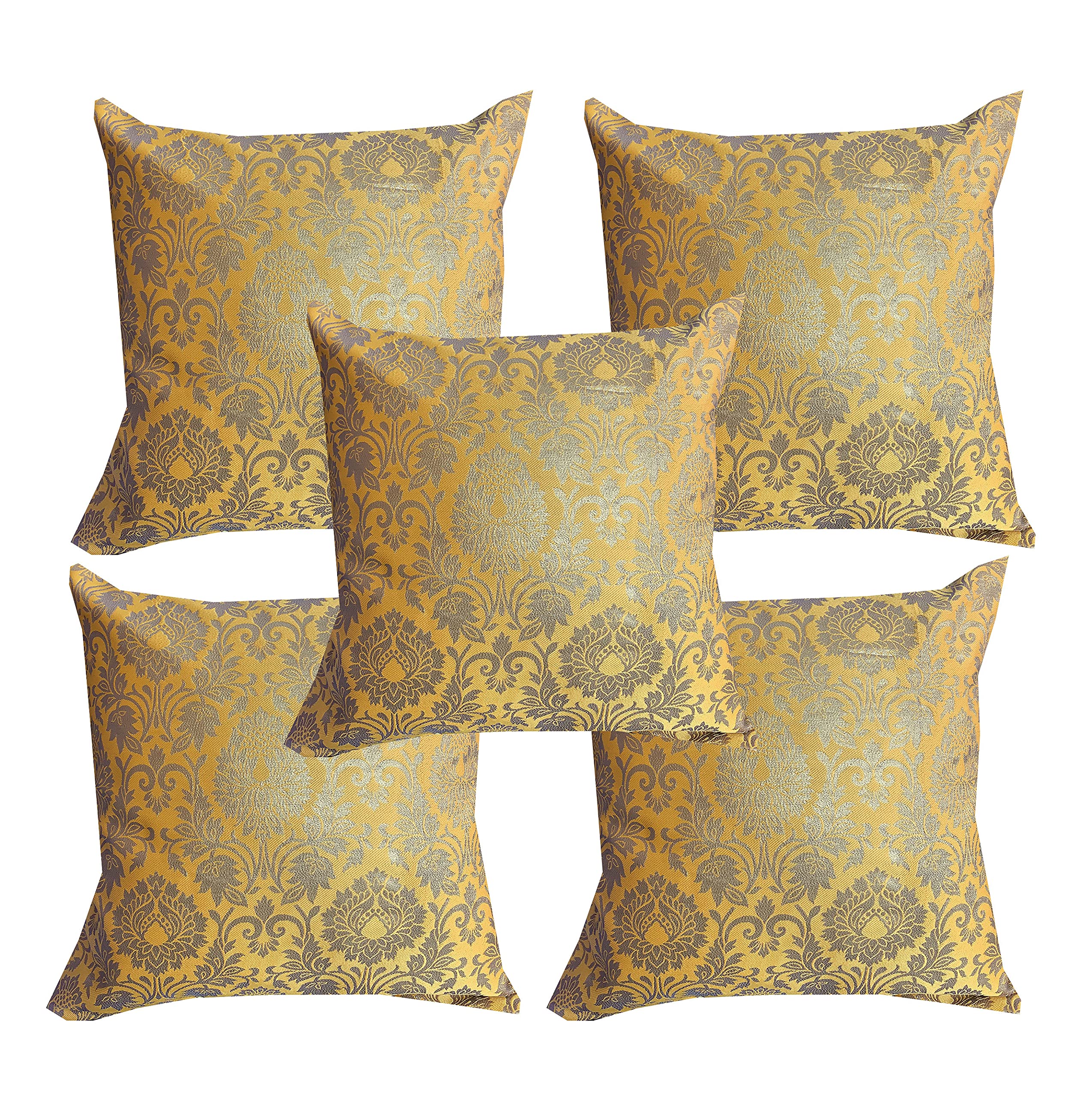 PINK PARROT Dopian Silk Designer 18x18inch Decorative Throw Pillow Covers/Cushion Covers - Set of 5-Code 010