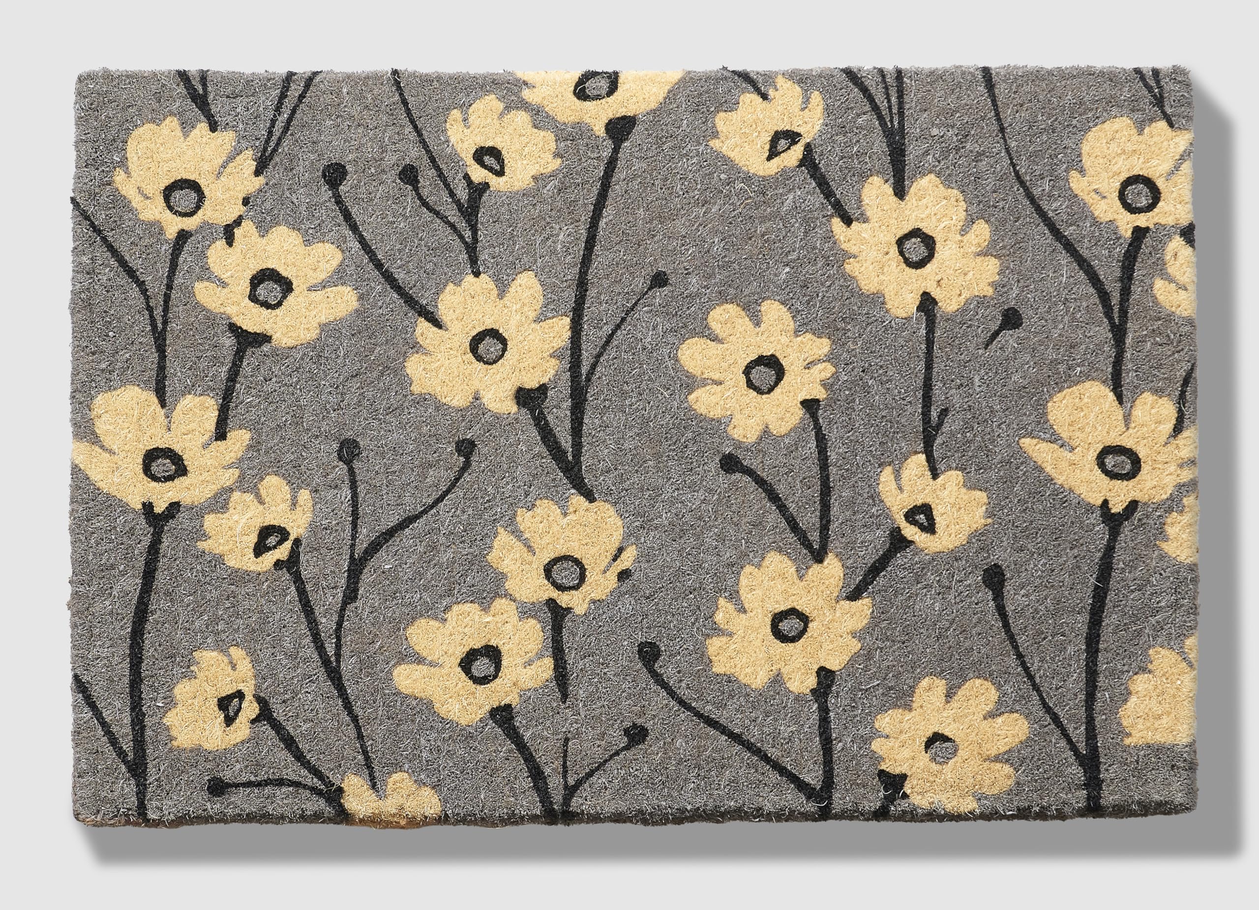 Fab Habitat Floral Extra Thick Doormat - Handwoven, Durable - Natural Coir - Entryway, Front Door, Porch, Patio - Wild Flowers Gray (24" x 36" Thick)
