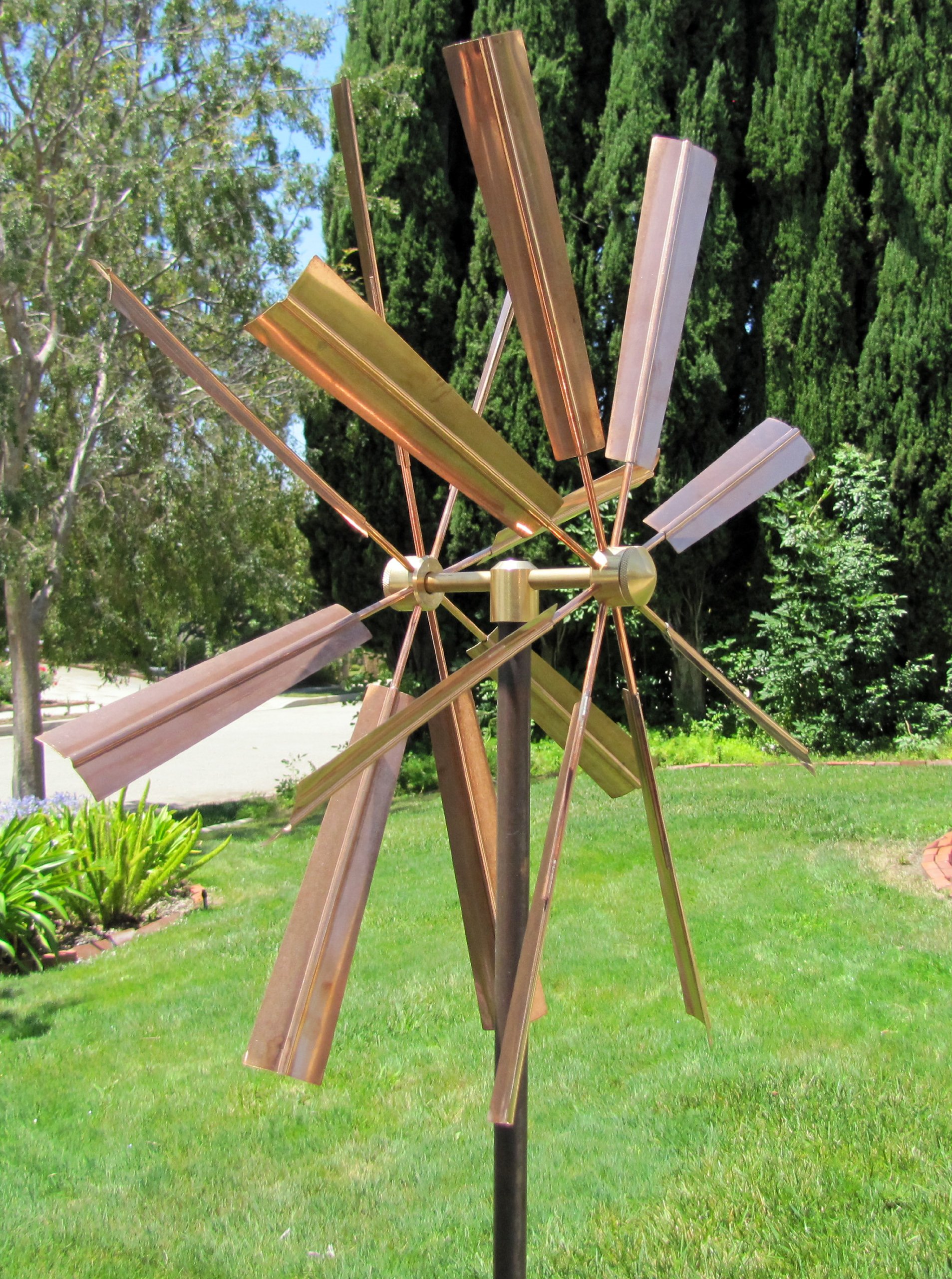 Stanwood Wind Sculpture Copper Dual Spinner Double Windmill