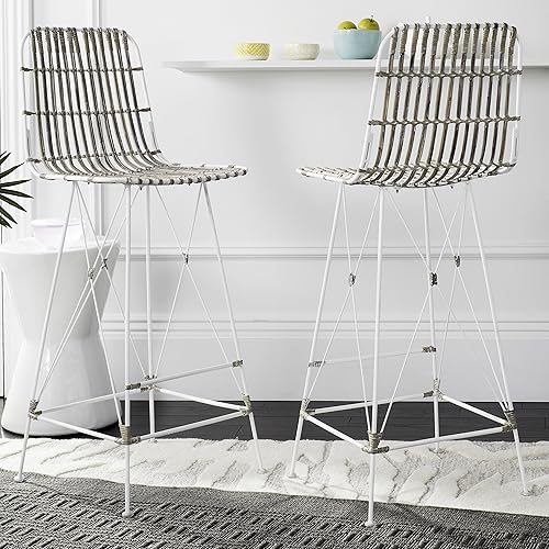 Miniatura 2 de Safavieh Home Collection Minerva Taburete de bar de ratán blanco de 30 pulgadas (juego de 2) blanco/blanco,Chocolate,negro, (Natural /