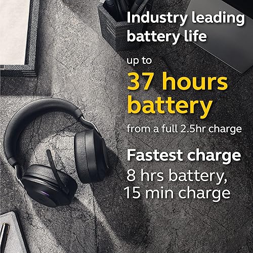 Miniatura 4 de Jabra Evolve2 Auriculares inalámbricos de 85 MS con Link380c, estéreo, negro, auriculares Bluetooth inalámbricos para llamadas y música, 37 horas de