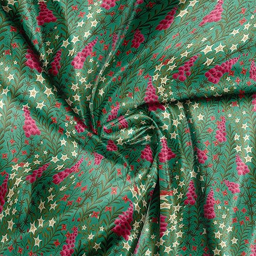 Miniatura 4 de Ambesonne Spring Fabric by The Yard, Various Small Flowers with Leaves Botanical Garden Art English Greenery Print, Decorative Satin Fabric for Home