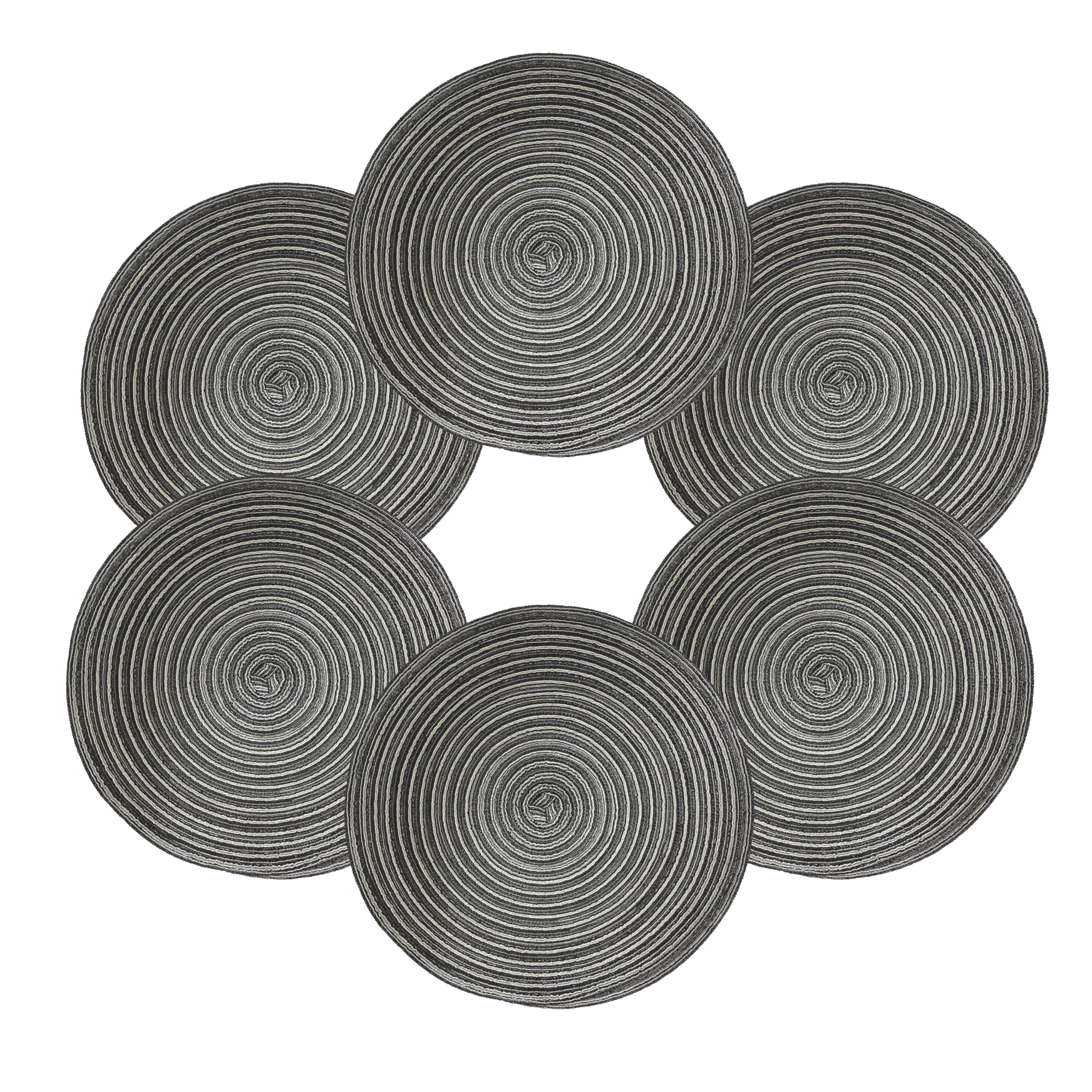 Tischset Rund Geflochten, Platzset Rund 6 stück, Baumwolle Tischsets Abwaschbar Hitzebeständige, 37 * 37 cm (Dunkelgrau)
