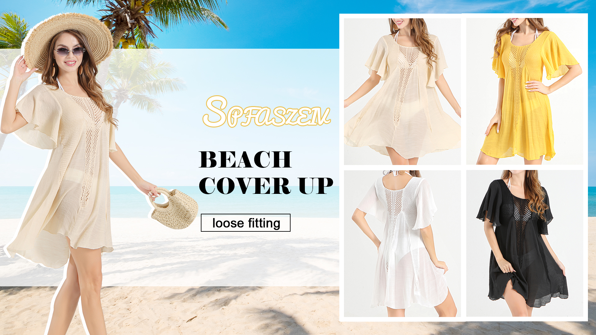 Robe De Plage Femme En Crochet Ajouré Mousseline - Cache-Maillot Bikini Été | Légère Et Fluide | Noir/Blanc/Jaune