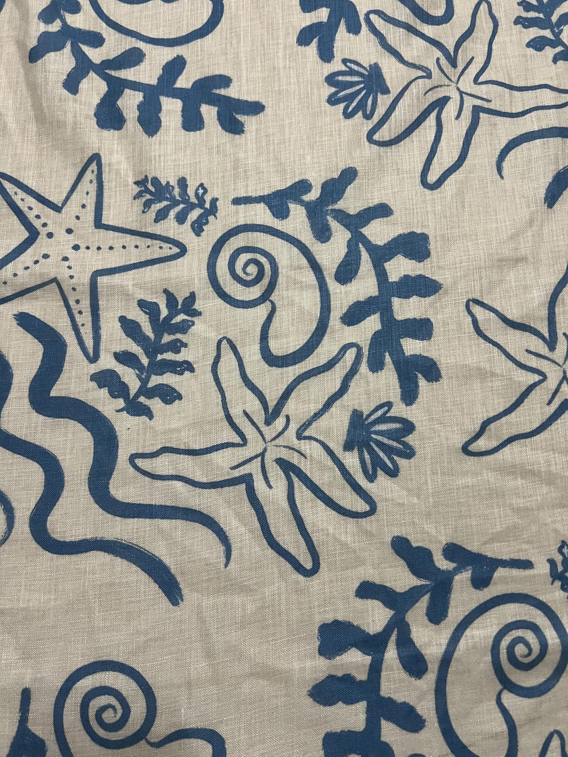 NK Textiles Marine Star Fish Print Cream & Blue Colored Cotton Blend Unstitched Fabric for Kurti, Gowns, Palazzo etc, 2 Meters, 2.5 Meters, 3 Meters, 5 Meters, Premium Dress Making Material-image-14