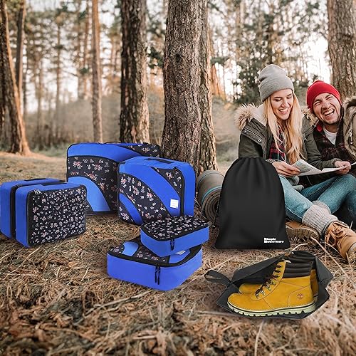 Miniatura 4 de Simple Houseware - Juego de 8 cubos de equipaje con bolsa de lavandería, color azul