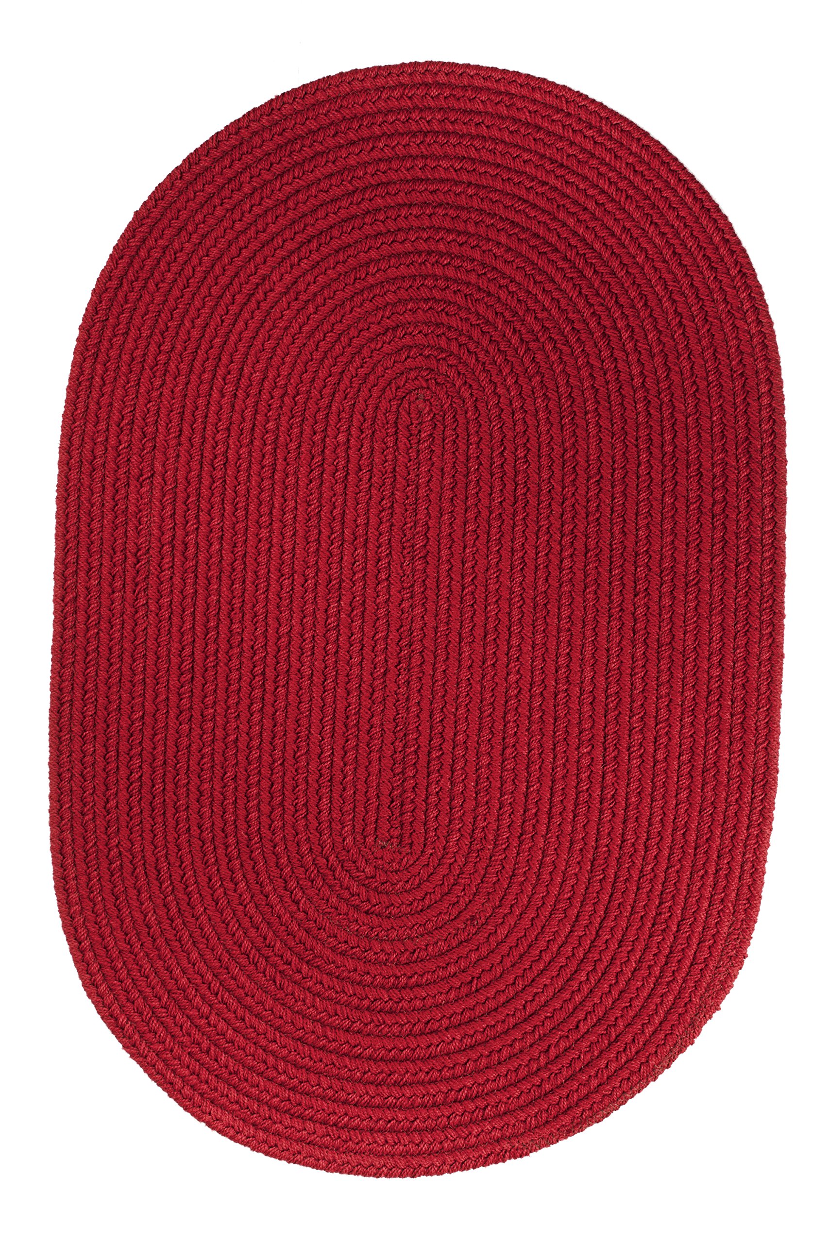 Rhody Rug Solid Poly S045 Brilliant Red 2' x 3' Oval - Braided Area Rug, Home Decor, Floor Mat or Bedroom Rug - Easy Care, Ideal for High Traffic