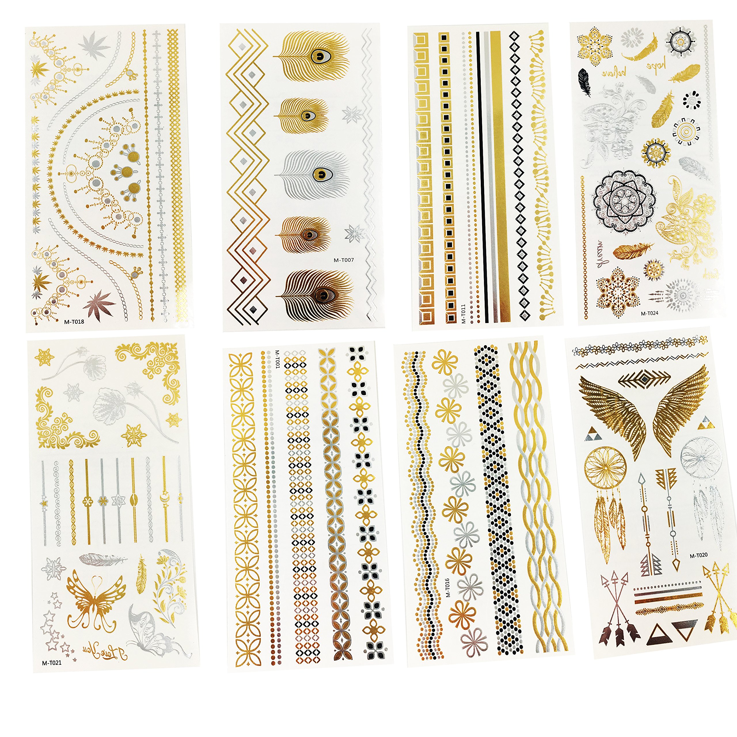 Goswot8 Sheets Fashion Body Art Stickers Removable Waterproof Temporary Metallic Tattoos