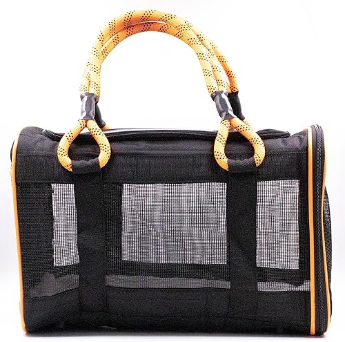 Miniatura 4 de Buddy's Best Transportador de mascotas aprobado por aerolíneas  Negro y naranja resistente, se adapta debajo del asiento, cumple con la TSA, diseño