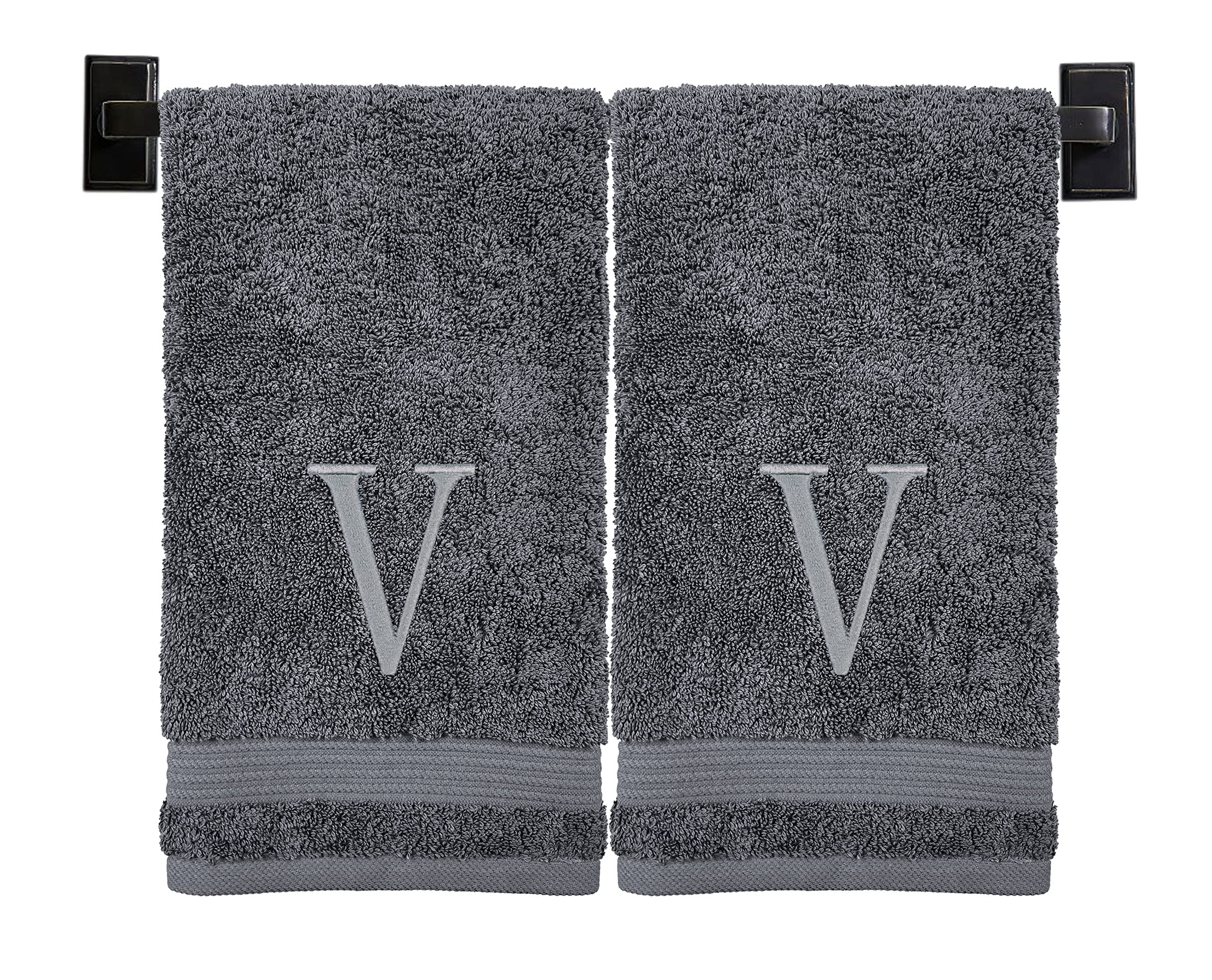 Custom Luxury Towels Monogrammed Hand Towels for Bathroom | Luxury Turkish Cotton | Embroidered in USA | Set of 2 | Choose Set Color and Monogram