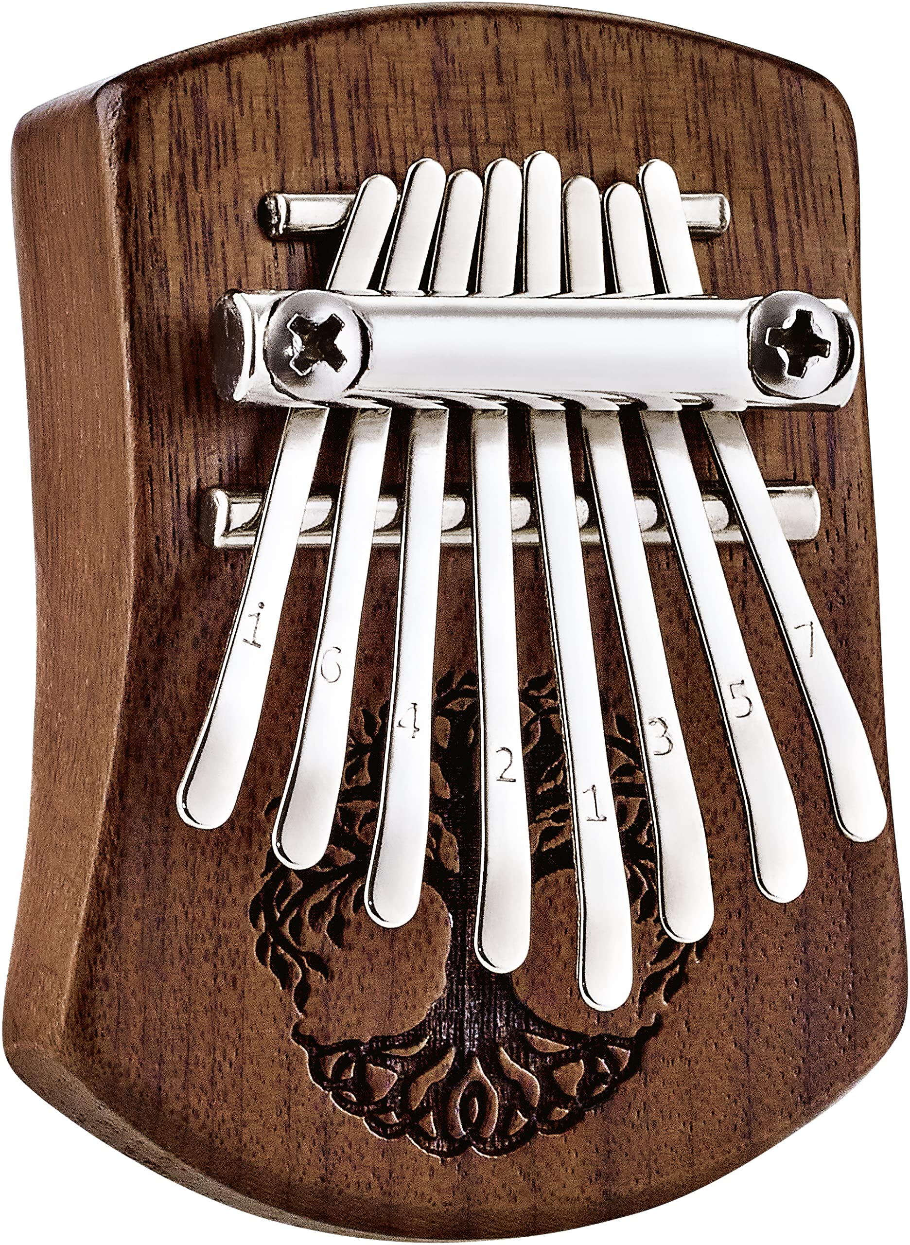 Sonic Energy Solid Body Kalimba – 8 note in C Major – Per Meditazione, Yoga e Percussioni – Legno di Noce Scuro, Tree of Life Relief (KL801TOL)