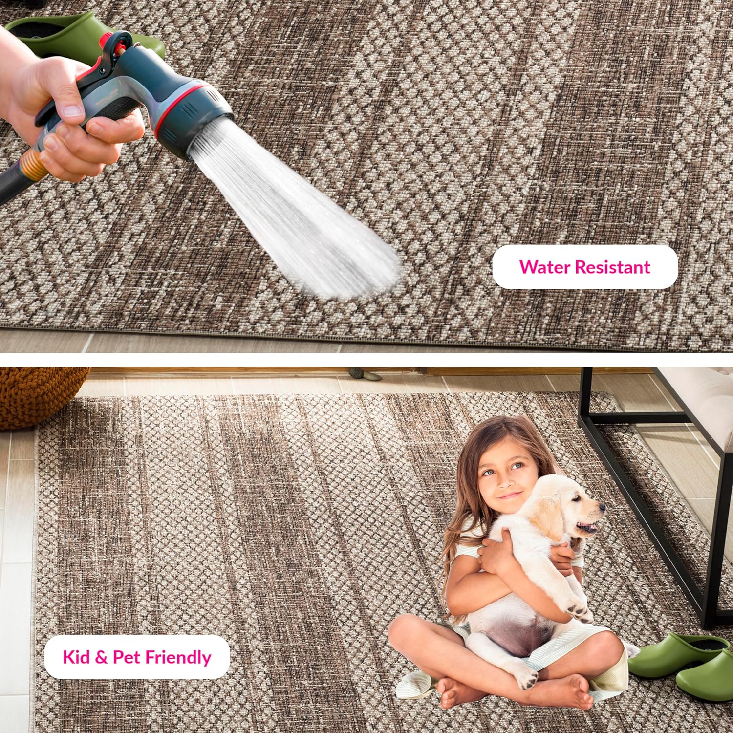SAFAVIEH Washable Rug Outdoor Courtyard Collection - 5'3" x 7'7", Light Beige & Light Brown, Non-Shedding & Easy Cleaning, Ideal for Patio, Backyard, Mudroom (CY8736-36312)