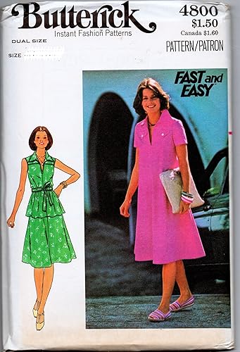 Butterick 4800de la mujer patrón de costura vestido, parte superior, falda y cinturón rápido y fácil Vintage Compruebe ofrece para tamaño