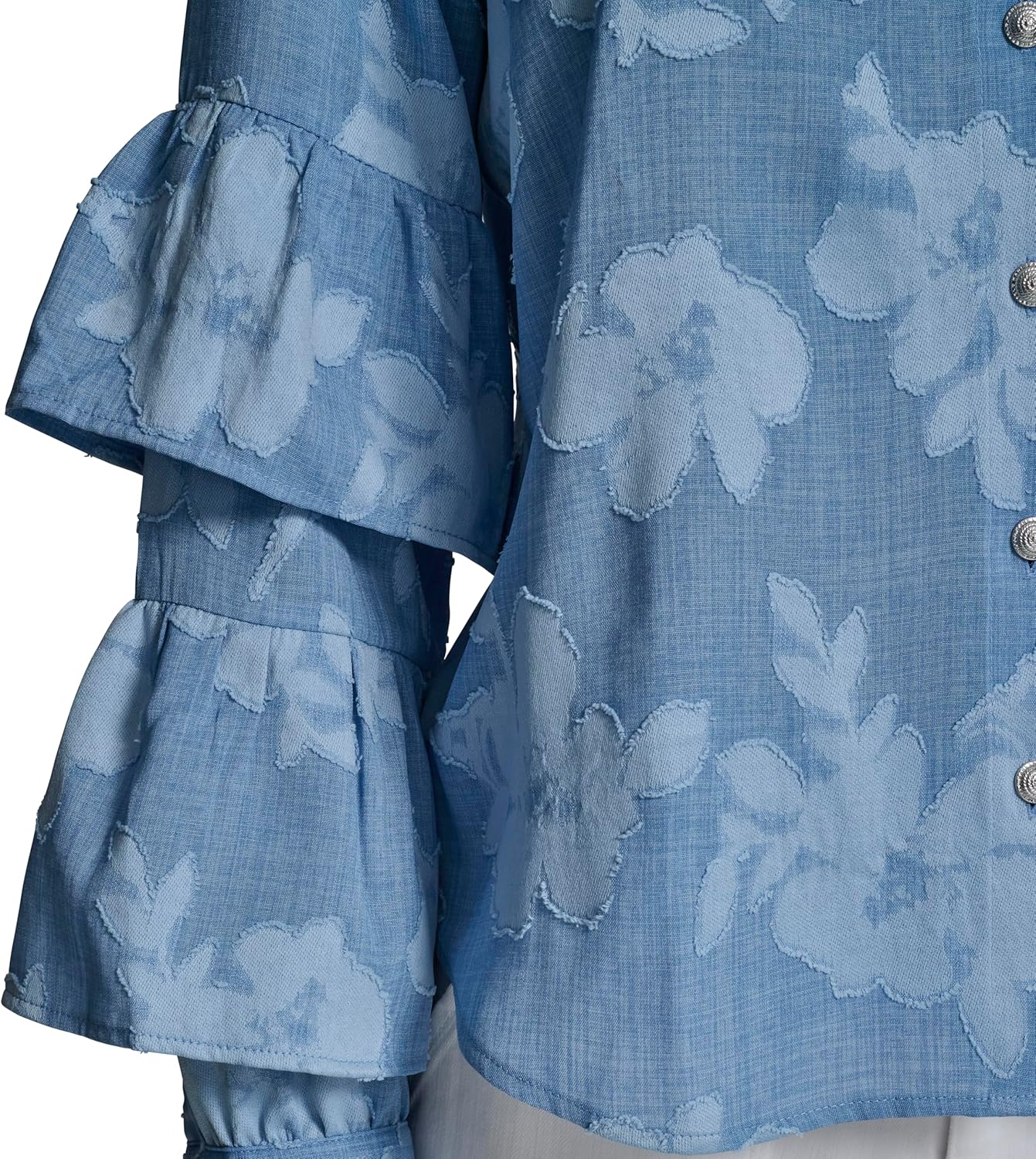Karl Lagerfeld Women's Long Sleeve V-Neck Floral Denim Blouse