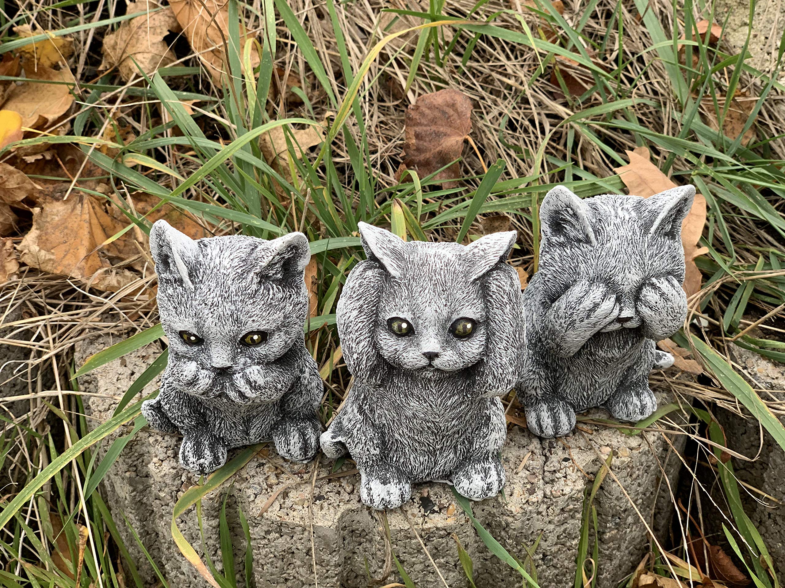 stoneandstyle Lot de 3 figurines en pierre - Chatons - Ne rien voir - Ne rien entendre - Ne rien dire - Résistant aux intempéries - En pierre coulée