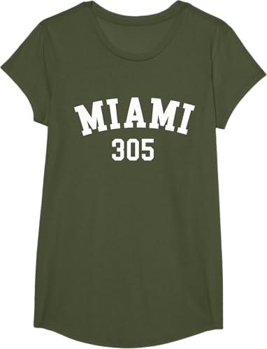 Miniatura 21 de Miami 305 USA American College Font T-Shirt Negro,Azul Marino,Azul Pastel,Arándano,Rojo,Plateado,Hierba,Verde Kelly,Marrón,Verde Oliva,Jaspeado