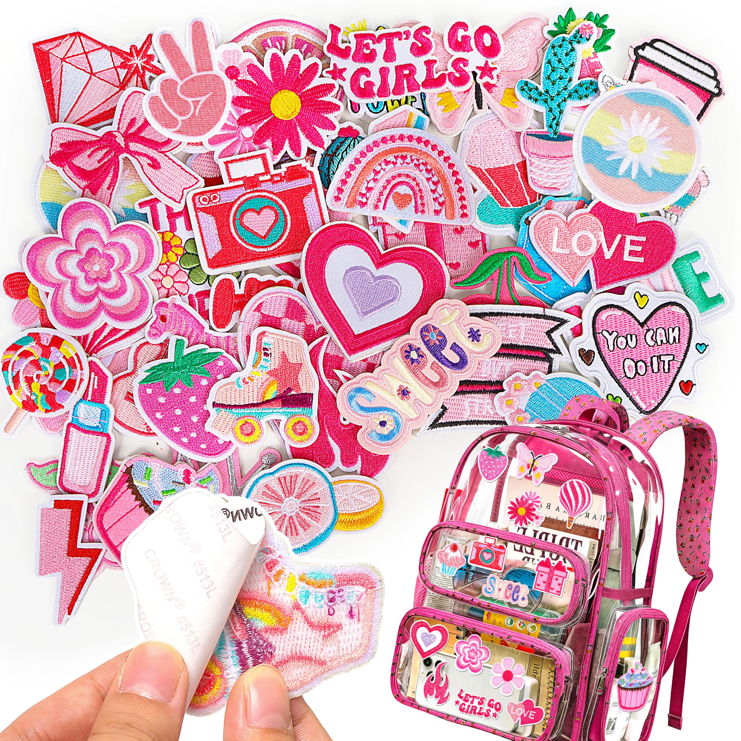Meneng Girly Self-Adhesive Patches for Bags: 50 PCS DIY Stick on Patches