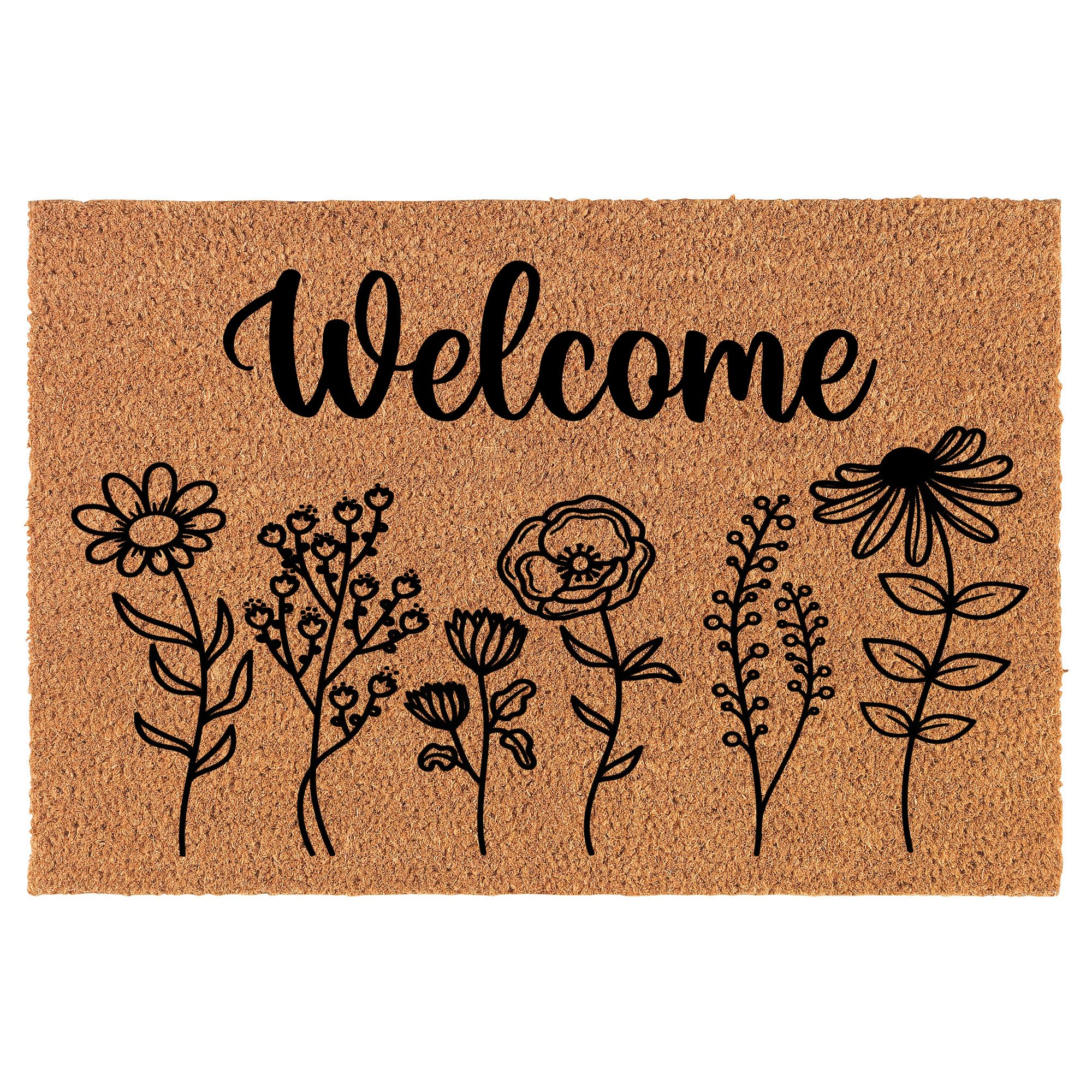 Welcome Doormat Coco Coir Door Mat Gift Welcome Wildflowers Wild Flowers (24" x 16")