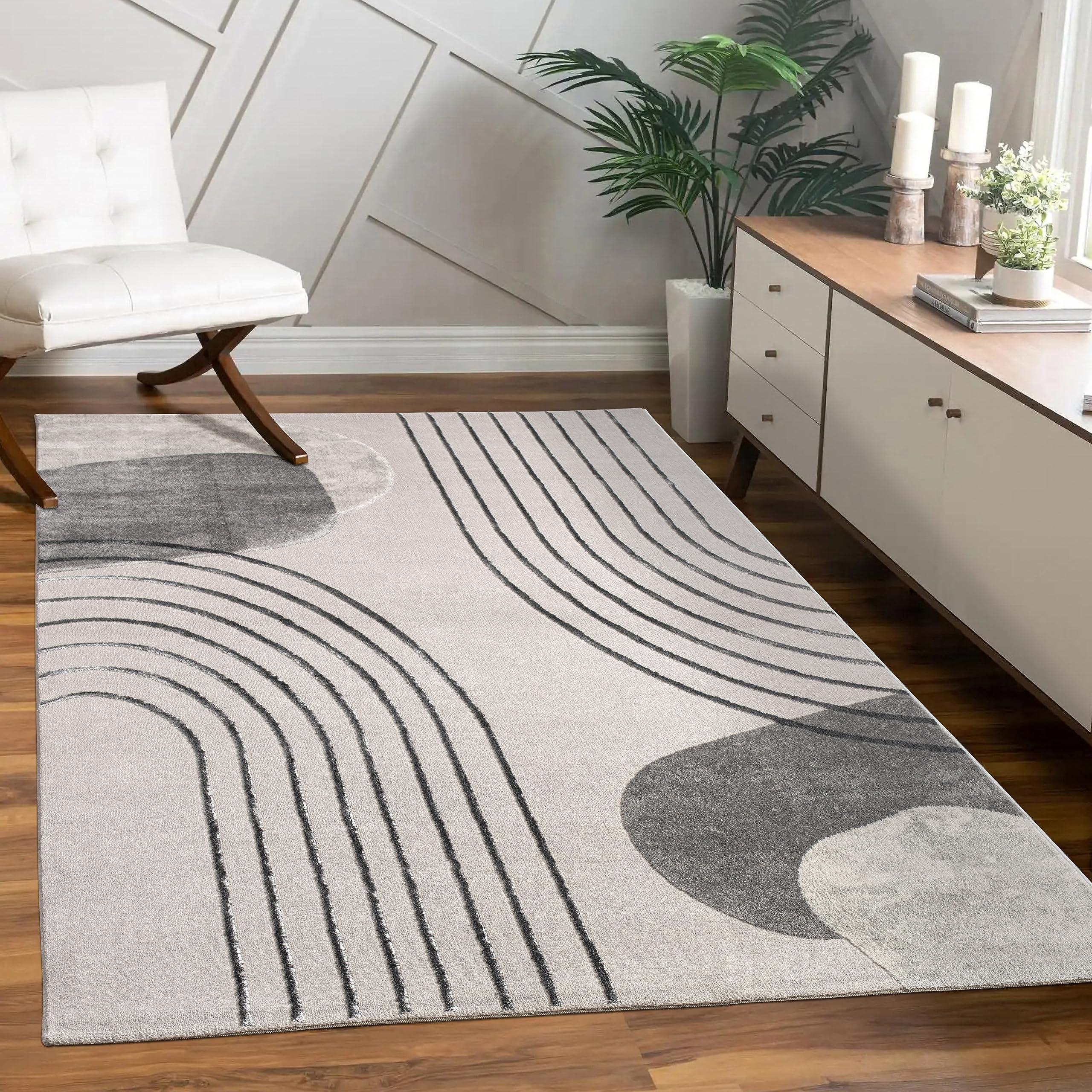 Alfombra Salon De Habitacion Pelo Corto Motivo Floral Arcoíris Dibujo Geometrico, tamaño:80x150 cm, Color:Gris 4