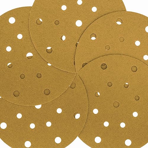 Miniatura 3 de Dura-Gold Discos de lijado dorados de 6 pulgadas de alta calidad, grano 80 (caja de 50), papel de lija de gancho y bucle sin polvo con patrón de 17