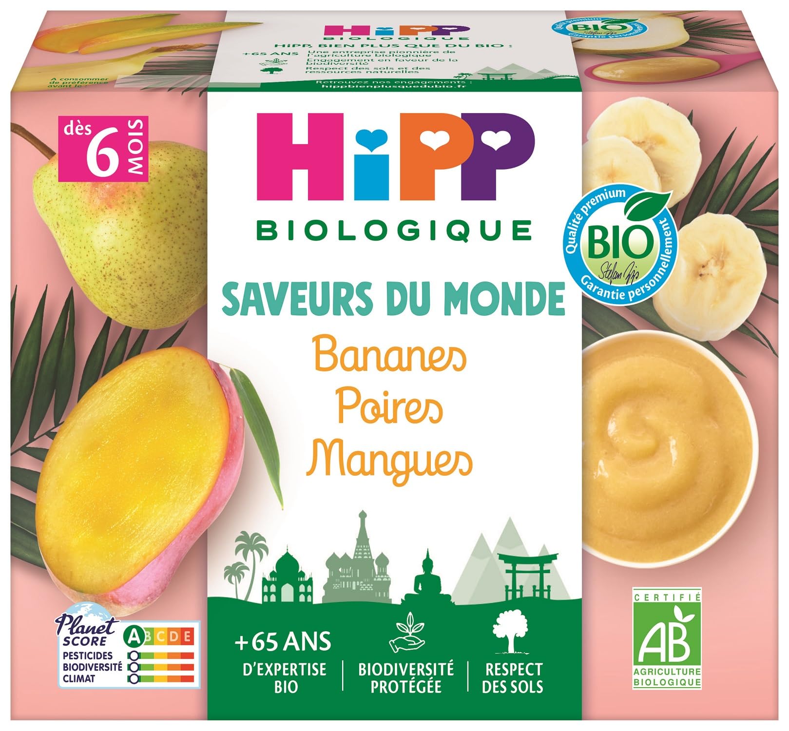 HiPP Biologique Cuencos de plátano, pera y mango 4 x 100 g