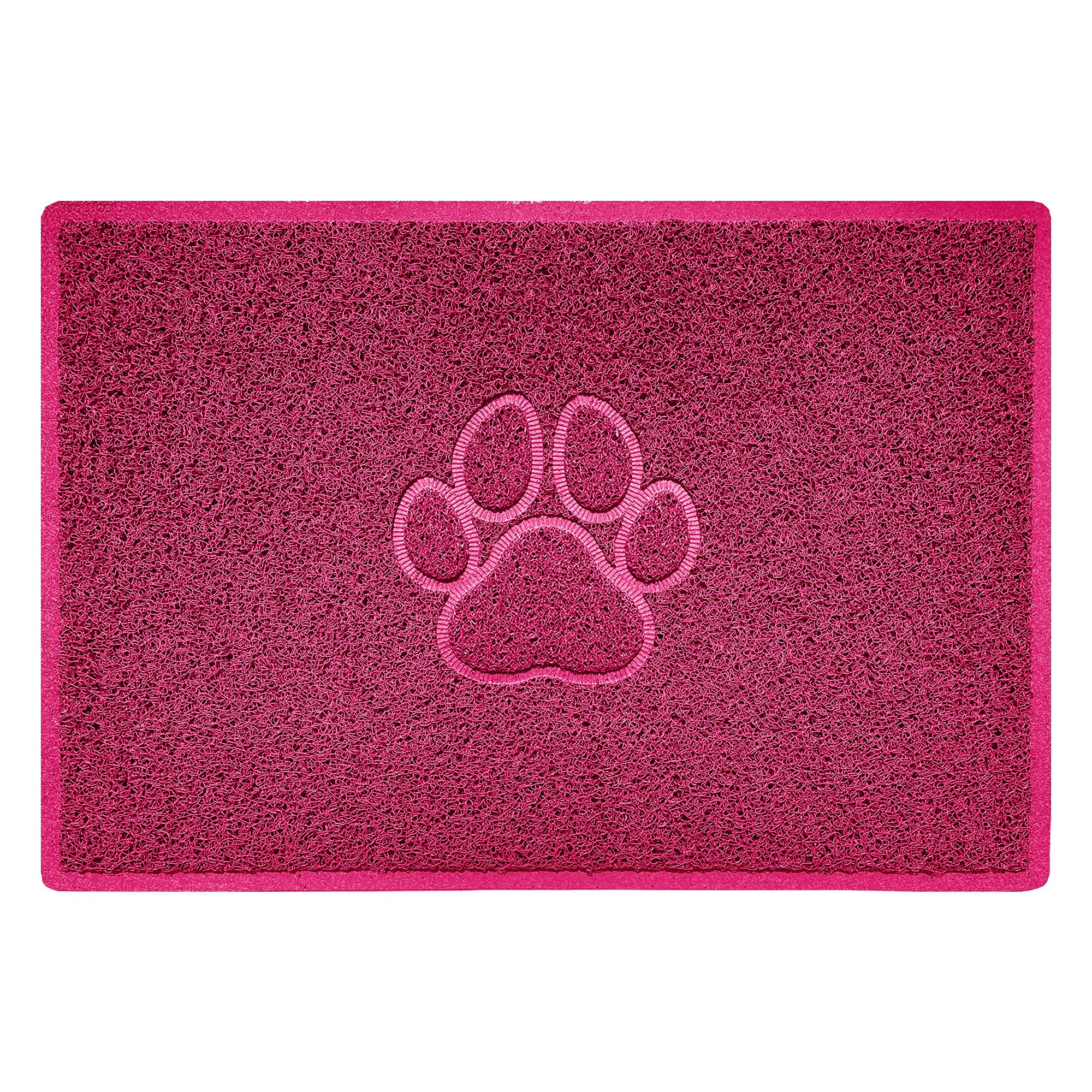 Nicoman PAW Shape Cat Litter Box Mat, Dog Food Feeding Tray Matt, Non-Slip, Easy Clean, Washable(90x60cm,Large),PINK
