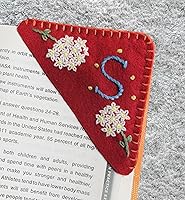 Vista 9 de Marcapáginas de esquina bordado a mano personalizado, lindo marcador de libro con flores, regalo de costura a mano para mujeres amantes de los Rojo