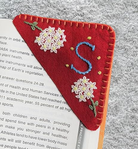 Miniatura 9 de Marcapáginas de esquina bordado a mano personalizado, lindo marcador de libro con flores, regalo de costura a mano para mujeres amantes de los Rojo