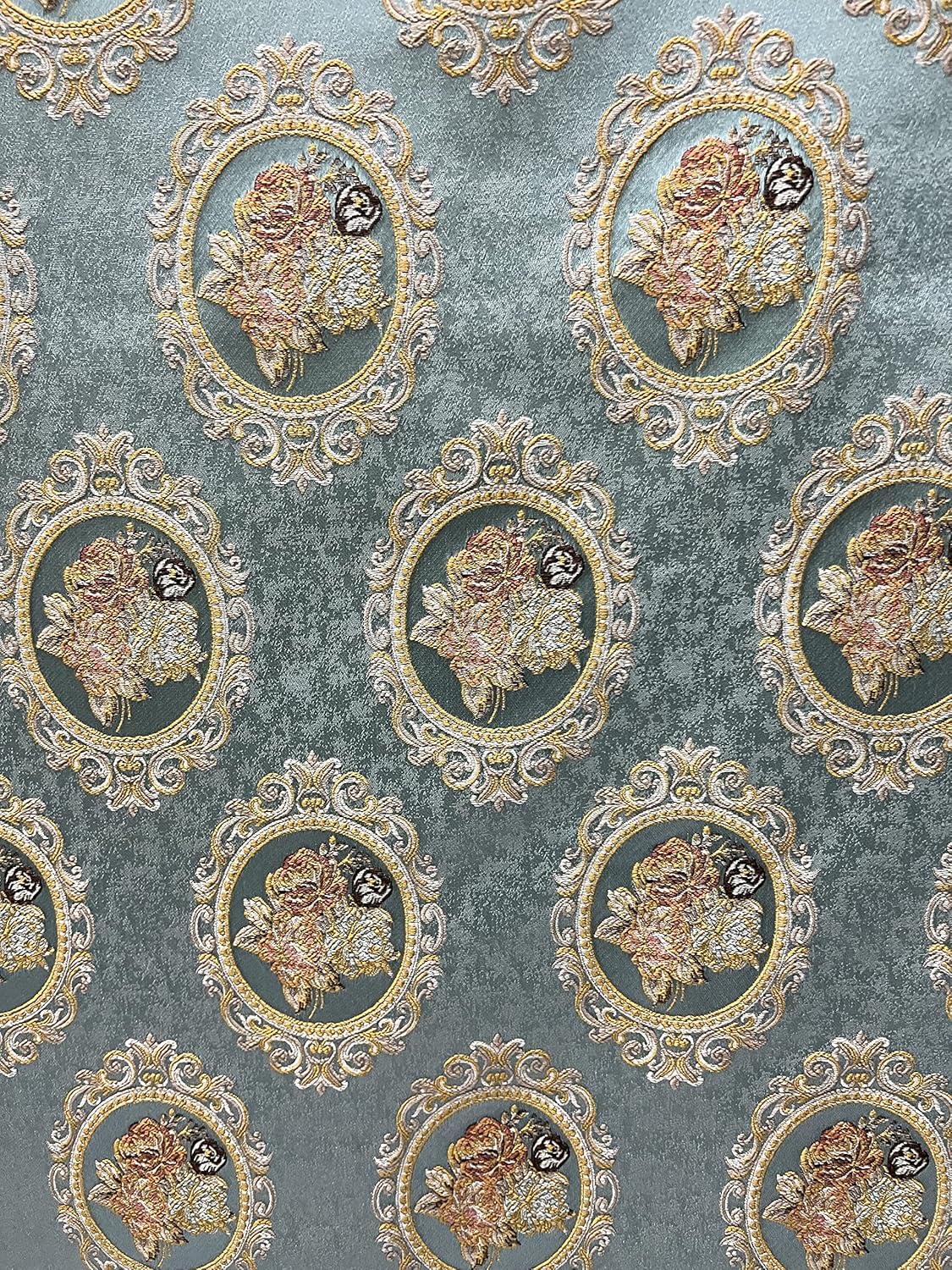 Luxurious Woven Jacquard Victorian Mirror Floral Design Heavy Furnishing Fabric for Upholstery Dining Chairs Window Treatments - Width 54 inches - Fabric by The Yard (Teal Blue)