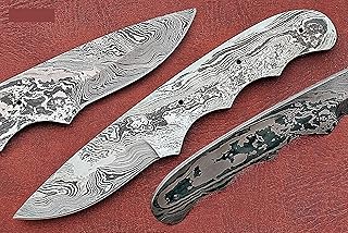 8 inches long hand forged straight back skinning knife,knife making, Damascus steel blank blade Pocket knife with 3 Pin hole, 3.25 inches cutting edge, 4.25" scale space - Damascus Depot