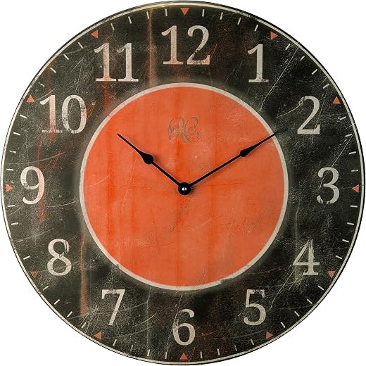 Large Distressed Orange and Black Wall Clock