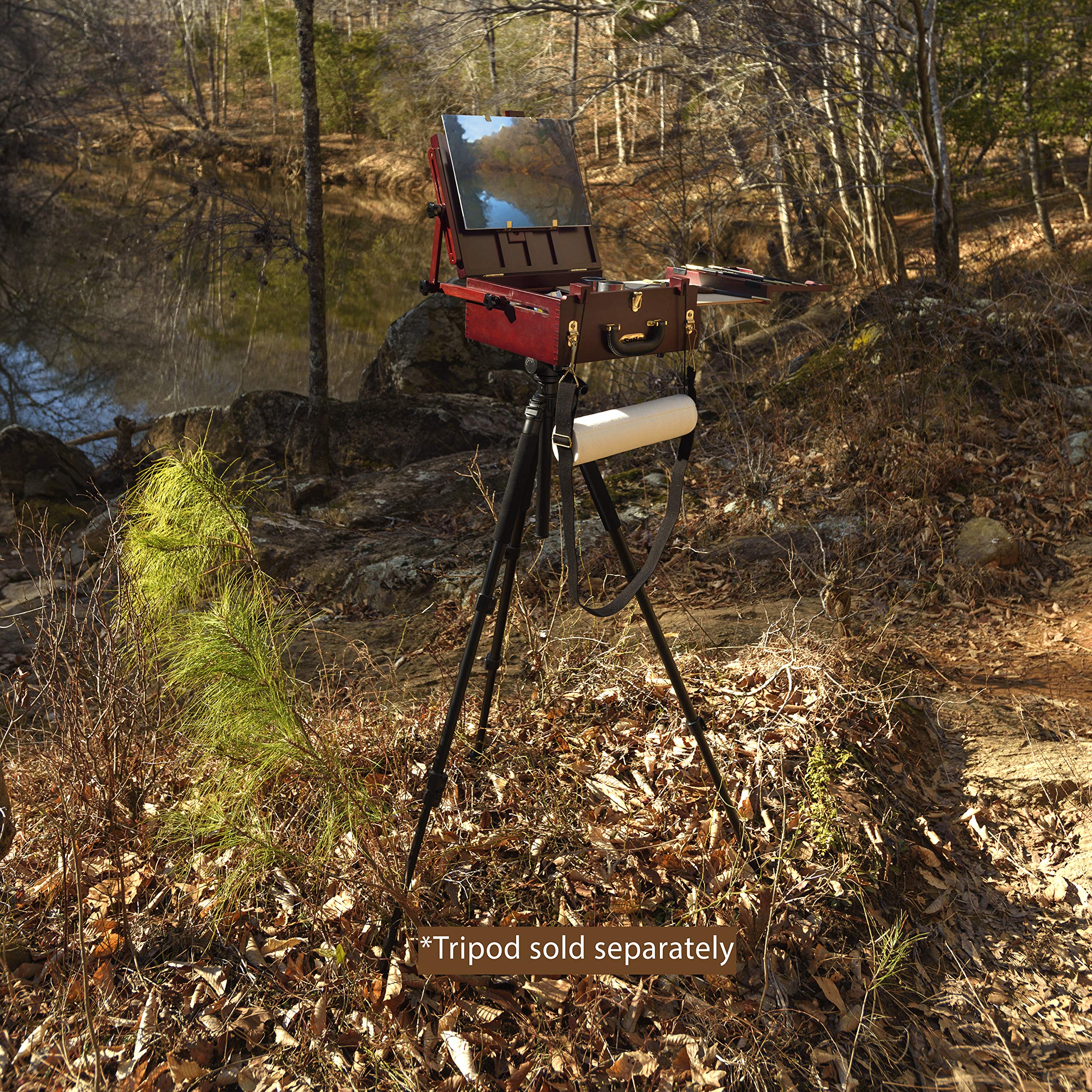 Soho Urban Artist Pochade Box for Plein-Aire Painting French Easel, Lightweight, Portable & Adjustable, Mahogany Finish