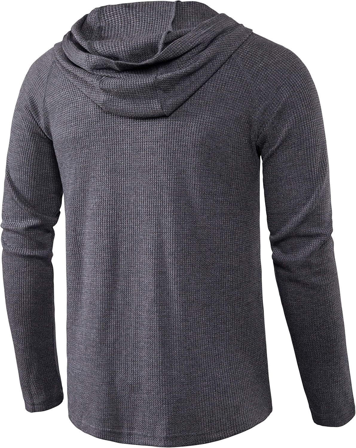 Men's Causal Pullover Hoodie Lightweight Solid Color Hooded Sweatshirt Tops Long Sleeve Waffle-Knit Henley Shirt - Image 2