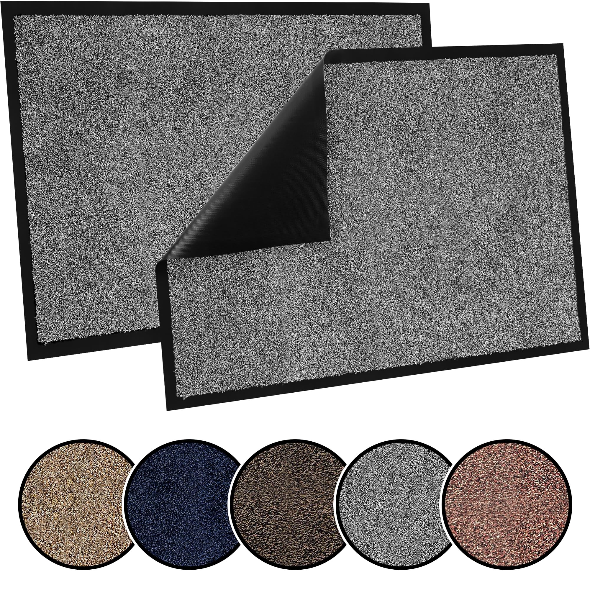 TrendMakers Door Mat Indoor & Outdoor Non-Slip Rubber Backed door mats indoor Super Absorbent Washable Dirt Trapper doormats - Durable & wrinkle-free Barrier Rug (GREY Cotton Fibers- 40 x 60) — image 1