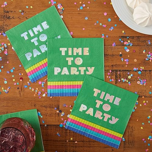 Miniatura 6 de C.R. Gibson Time to Party - Servilletas holográficas para bebidas, 20 unidades (TW4-25413)