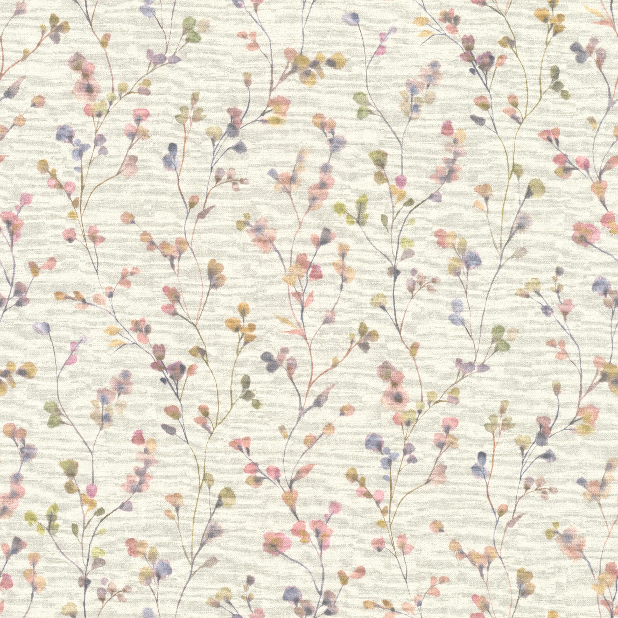 Rasch Wallpaper 486155 - Light Non-Woven Wallpaper with Small Flowers in Pink and Green in Watercolour Look from The Country Charme Collection