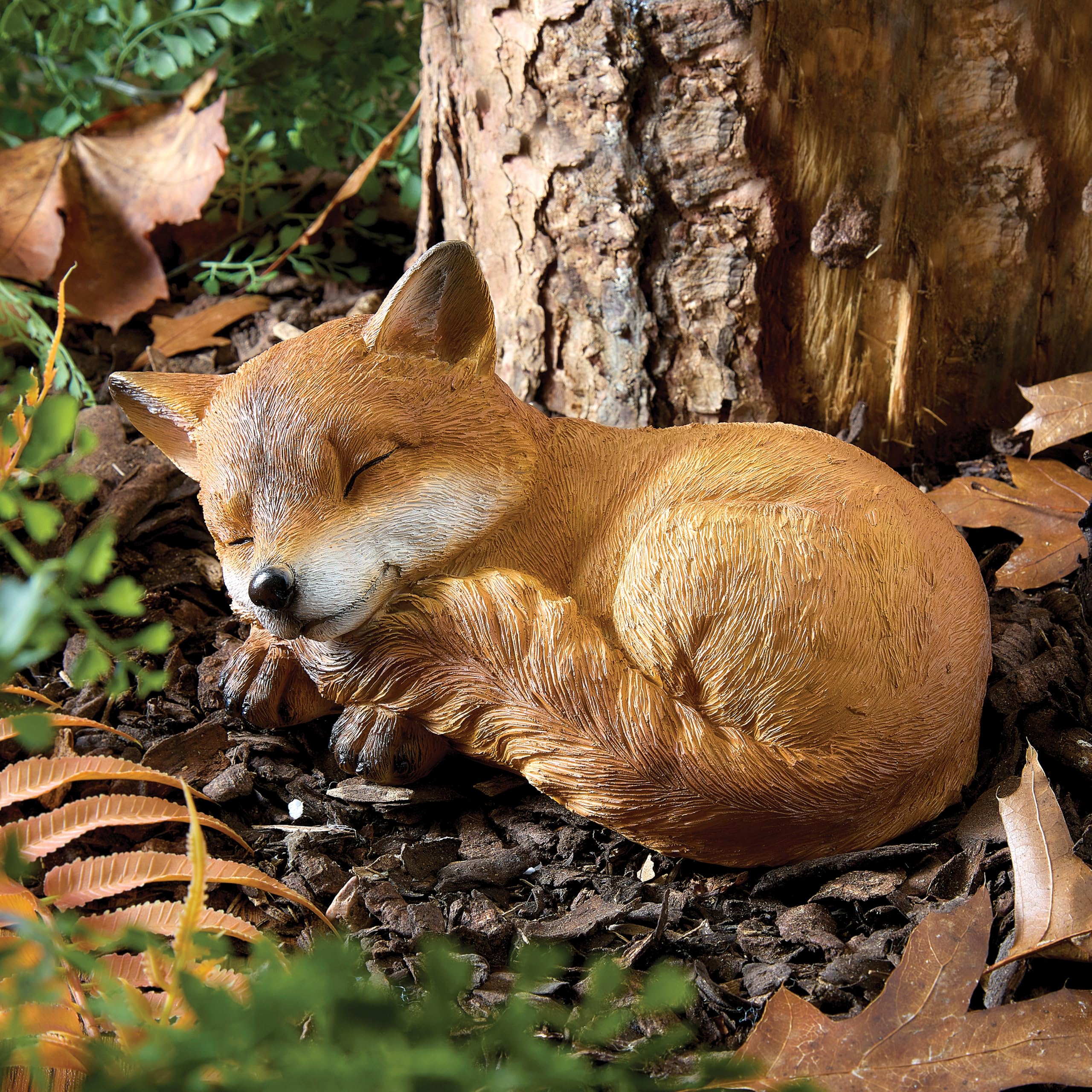 Coopers of Stortford - Sleeping Baby Fox Garden Ornament - Lifelike Cute Cub for Garden Corners and Patios - Weatherproof Polyresin