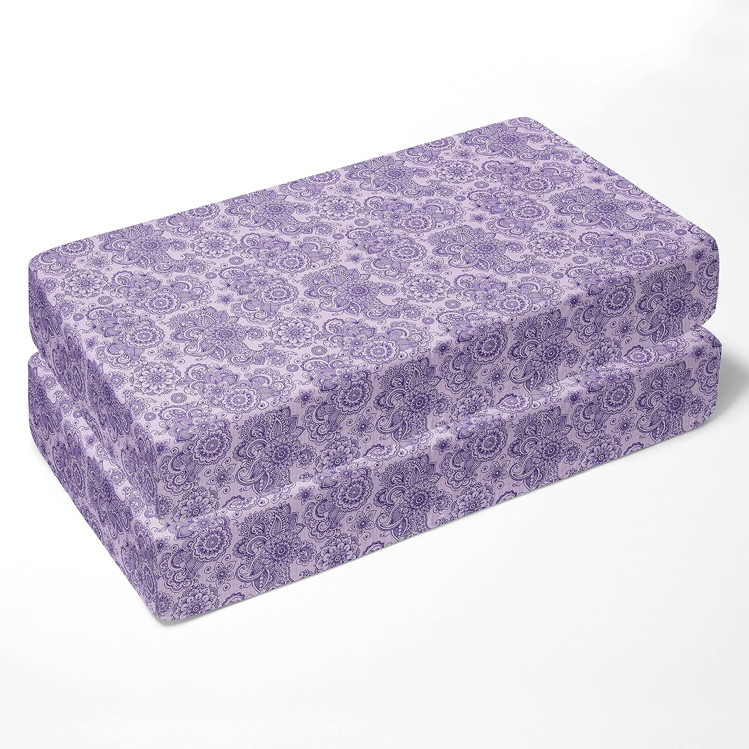 Bacati - 2 Pack Paisley Floral 100 Percent Cotton Percale Universal Baby US Standard Crib/Toddler Bed Fitted Sheets (Lilac Purple Scroll)